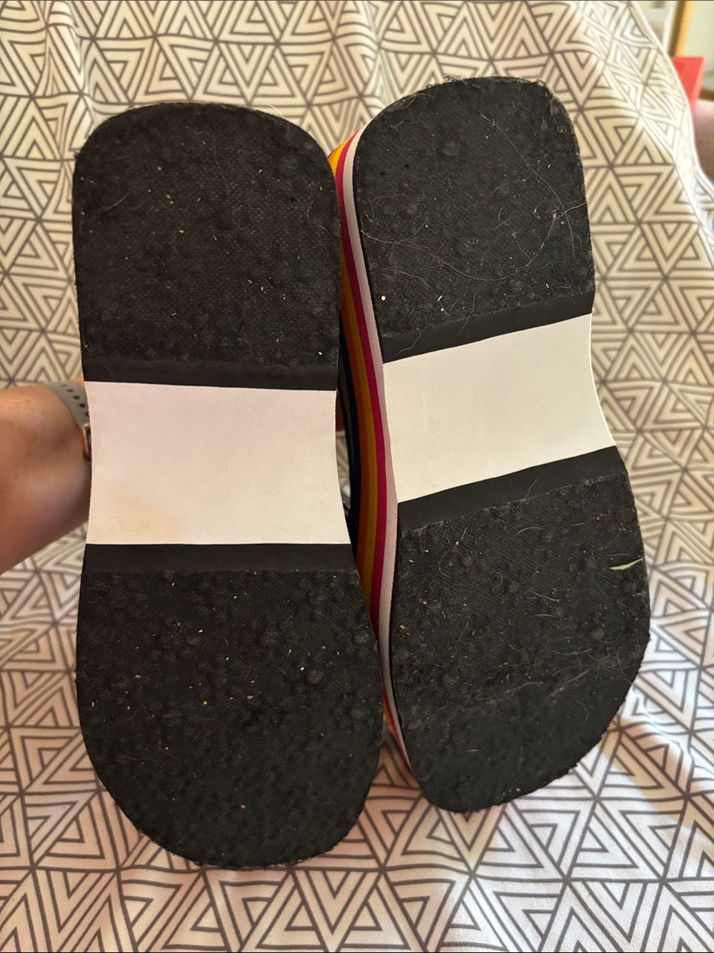 Rocket Dog Black Platform Sandals with Multicolor Rainbow Stripes - Picture 6 of 9
